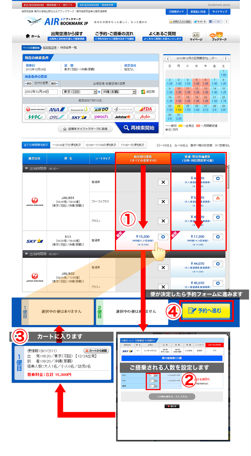 格安航空券を検索結果からご予約へ進む